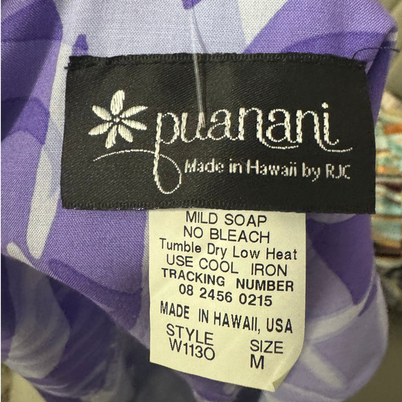 Puanani Dress Women Size M Purple Floating Monstera Empire Tie Front Hawaiian - Picture 6 of 8